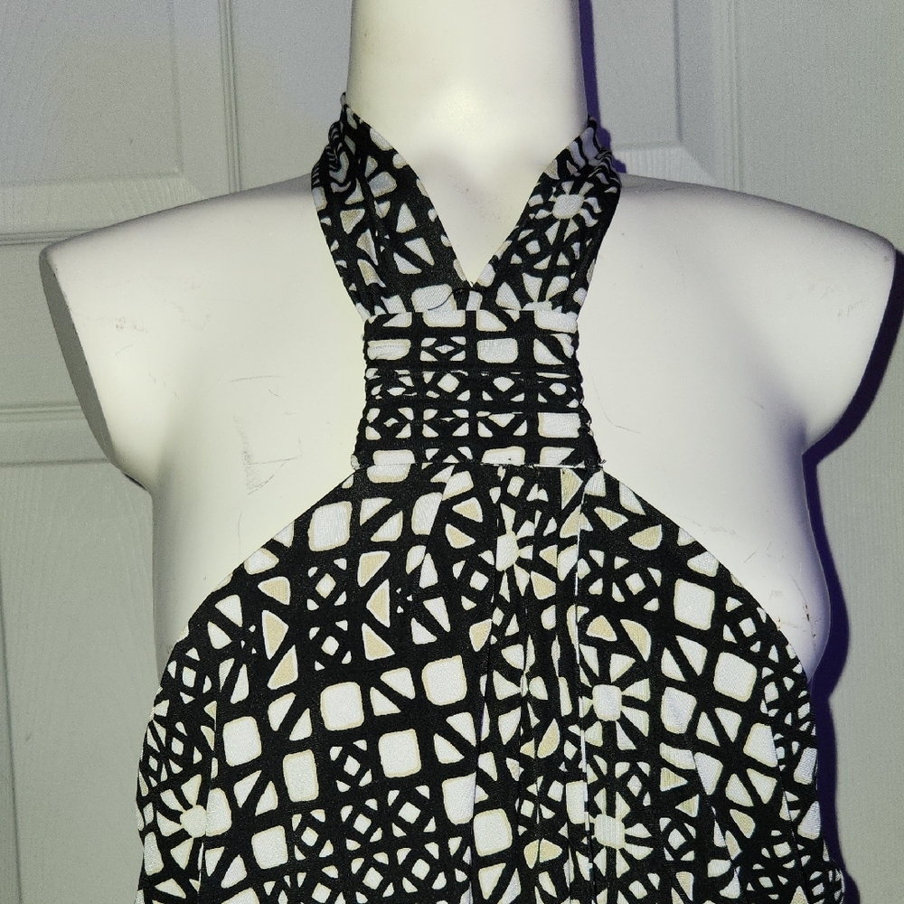 Black and White Patterned Halter Dress